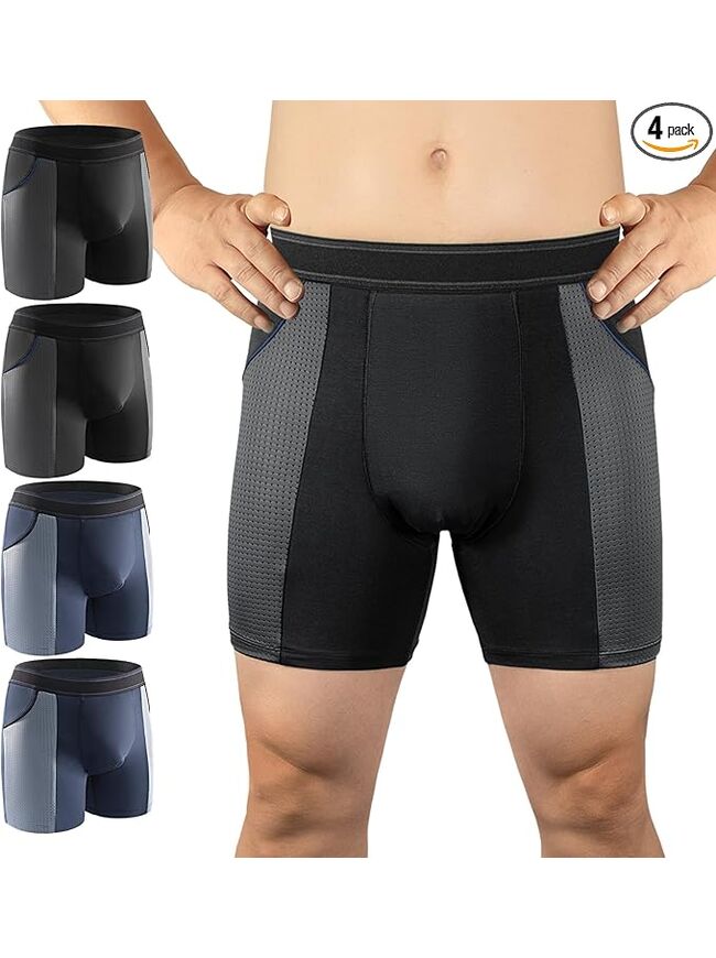 Carer Incontinence Underwear for Men Washable Mens Incontinence Underwear for Bladder Leak Protection 80ML Reusable Leak Proof Underwear for Men Urinary Incontinence Boxer Shorts (2 Black/2 Blue, L)