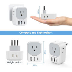 TESSAN Brazil Power Type N Adapter, 4 American Outlets 3 USB Charger