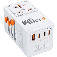 140W GaN Universal Travel Adapter, TESSAN International Plug Adaptor with 1 USB A and 3 USB C Charging Ports, Worldwide Power Outlet for US to Europe UK AUS Ireland(Type C/G/A/I)