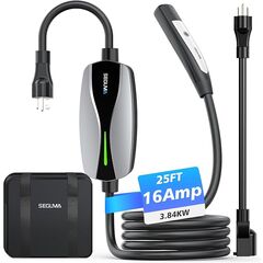 SEGUMA Portable Level 1/2 EV Charger for Tesla, 16Amp NACS Car Charger with 110V-240V, 25FT Extension Cable, NEMA 6-20 Plug, NEMA 5-15 Adapter, Home Mobile Wall Connector EV Charging Station for Tesla Cars