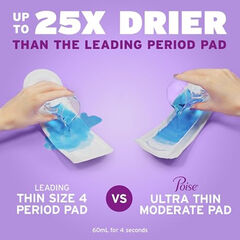 Poise Ultra Thin Incontinence Pads & Postpartum Pads for Bladder Leaks, 4 Drop Moderate Absorbency, Long Length, 48 Count, Packaging May Vary