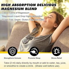 Magnesium Glycinate Complex, Magnesium Liquid Drop with Magnesium Citrate, Calcium, Potassium, Vitamin D3, Zinc - Magnesium Taurate Supplement for Bone, Energy, Muscle Support