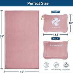 Bnuitland Travel Blanket and Pillow 2 in 1, Soft Flannel Airplane Blanket in Bag Compact-Long Flight Essential for Adults and Kids, Portable Luggage Sleeve and Backpack Clip, 65×40 inch Pink