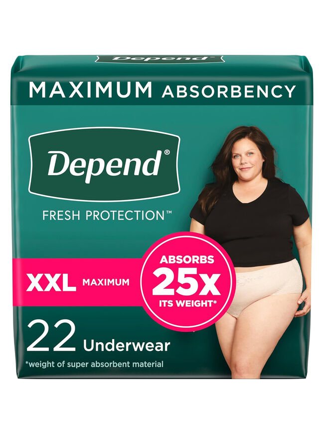 Depend Fresh Protection Adult Incontinence & Postpartum Bladder Leak Underwear for Women, Disposable, Maximum, Extra-Extra-Large, Blush, 22 Count, Packaging May Vary