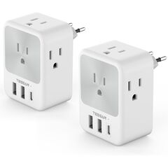 European Travel Plug Adapter 2 Packs, TESSAN Europe International Power Adaptor with 4 Outlets 3 USB Charging Ports (1 USB C), Type C Plug for Germany Iceland Spain Italy France