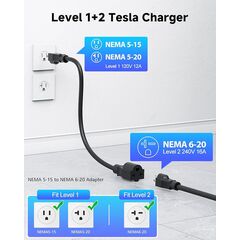 SEGUMA Portable Level 1/2 EV Charger for Tesla, 16Amp NACS Car Charger with 110V-240V, 25FT Extension Cable, NEMA 6-20 Plug, NEMA 5-15 Adapter, Home Mobile Wall Connector EV Charging Station for Tesla Cars