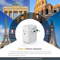 European Travel Plug Adapter 2 Packs, TESSAN Europe International Power Adaptor with 4 Outlets 3 USB Charging Ports (1 USB C), Type C Plug for Germany Iceland Spain Italy France
