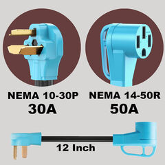 CircleCord NEMA 10-30P to 14-50R EV Charger Adapter Cord Compatible with Tesla Model 3/S/X/Y, 30 Amp Dryer to 50 Amp EV for Level 2 Charging, ETL Listed