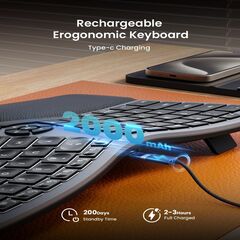 Backlit Wireless Ergonomic Keyboard, EK01 Plus Full Size Ergo Split Keyboard with Wrist Rest, USB-C Charging, Bluetooth and USB, Natural Typing Compatible with Windows/Mac/Android