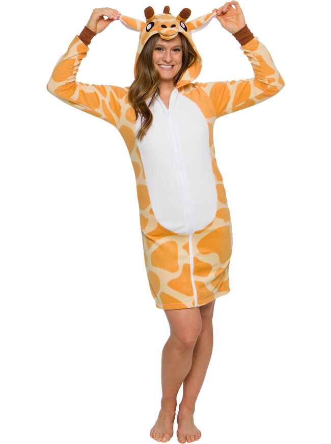Silver Lilly Giraffe Animal Costume Dress - Women's Fleece Zip Up One Piece Safari Animal Outfit