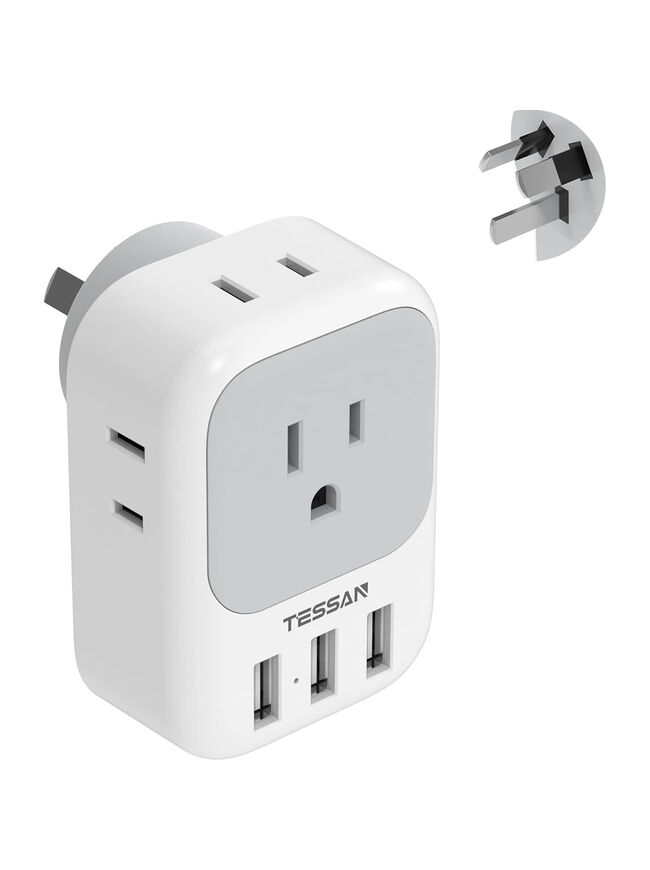 TESSAN Australia Power Plug Type I Adapter with 4 American Outlets 3 USB Charger