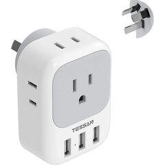 TESSAN Australia Power Plug Type I Adapter with 4 American Outlets 3 USB Charger