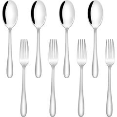 SANTUO Stainless Steel Teaspoon and Dessert Forks Set, Stainless Steel Silverware set of 8, Mirror Polished & Dishwasher Safe