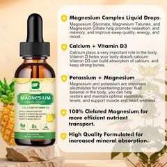 Magnesium Glycinate Complex, Magnesium Liquid Drop with Magnesium Citrate, Calcium, Potassium, Vitamin D3, Zinc - Magnesium Taurate Supplement for Bone, Energy, Muscle Support