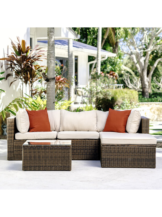 5 Piece Patio Furniture Corner Sofa Set - 3  Colors Available