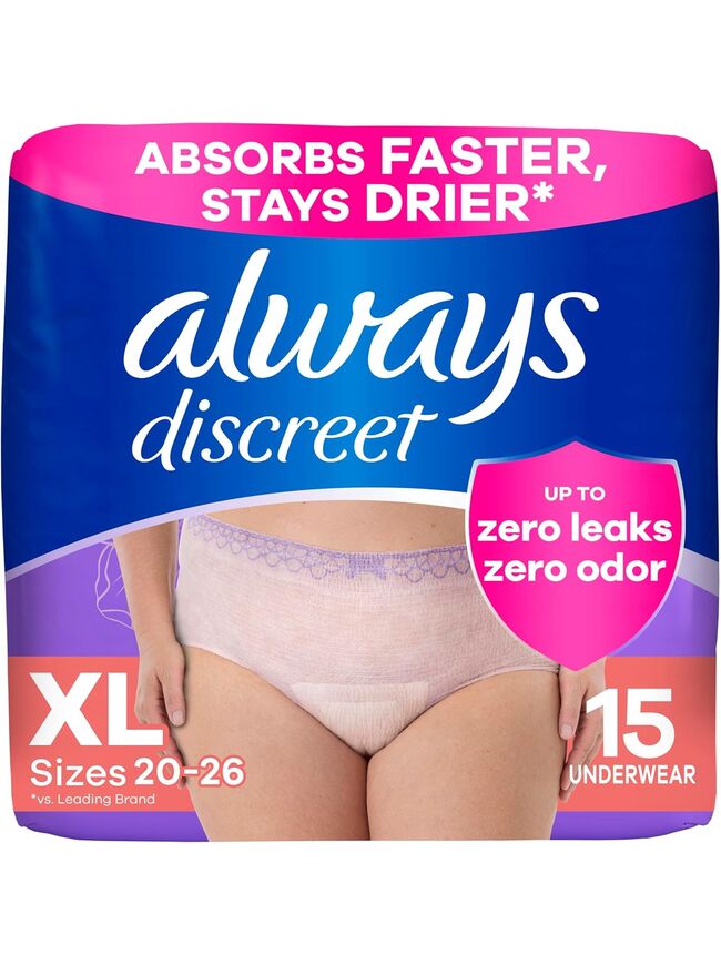 Always Discreet Adult Incontinence Underwear for Women Maximum Absorbency, XL, 15 Ct