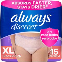 Always Discreet Adult Incontinence Underwear for Women Maximum Absorbency, XL, 15 Ct