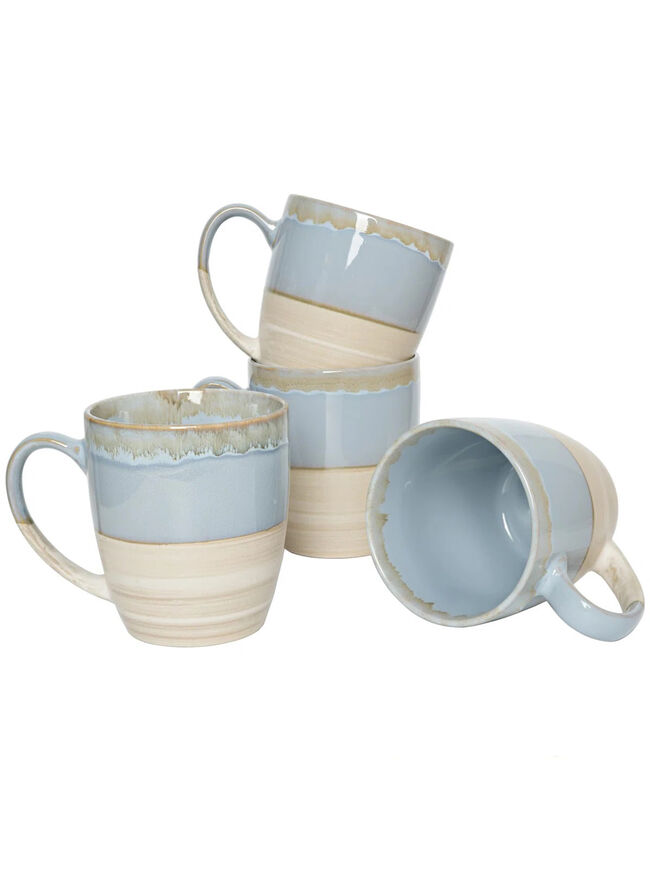 Bosmarlin Ceramic Coffee Mug Set Of 4, 16 Oz, Tea Cups, Dishwasher And Microwave Safe, Reactive Glaze (Light Blue)