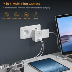 European Travel Plug Adapter 2 Packs, TESSAN Europe International Power Adaptor with 4 Outlets 3 USB Charging Ports (1 USB C), Type C Plug for Germany Iceland Spain Italy France