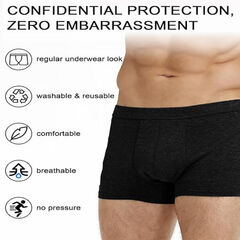Battewa Incontinence Underwear for Men Boxer Briefs Washable Urinary Absorbent Leak Proof Underwear for Bladder Leak 50ml (Large,3Black,3 Pack)