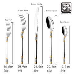 Joseph Sedgh Italia Almafi 20 Piece Premium Flatware Serving Set, Service for 4, Double Mirror Polished 3mm 18/10 Stainless Steel with 24K Gold Accents