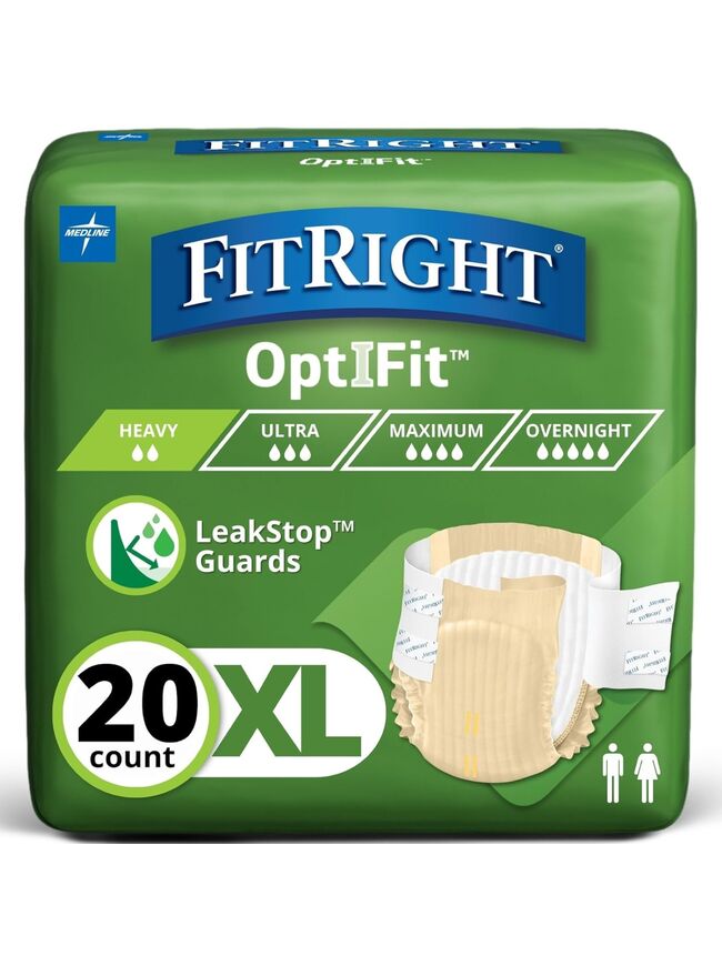 Extra+ OptiFit Heavy Absorbency Adult Diapers, FSA/HSA Eligible,20 Count, Waist Size 56"-64" ,XL , Incontinence Briefs for Men and Women, Disposable, Moisture Wicking, Leak Protection