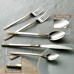 Joseph Sedgh Italia Almafi 20 Piece Premium Flatware Serving Set, Service for 4, Double Mirror Polished 3mm 18/10 Stainless Steel with 24K Gold Accents