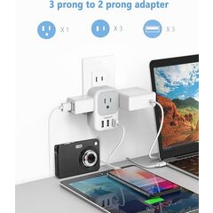 TESSAN US to Japan Plug Adapter 2 Pack, 2 Prong to 3 Prong Outlet Adapter with 4 AC and 3 USB Charger, Type A Travel Power Adaptor for USA to Japanese Tokyo Canada Mexico Philippines Peru China Colombia