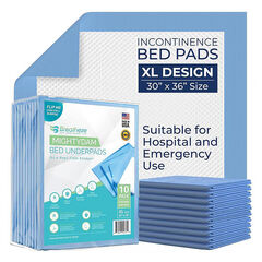 Breatheze Incontinence Bed Pads (Heavy Absorb, XL, 10 Pack) Disposable Underpads
