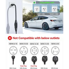 SEGUMA Portable Level 1/2 EV Charger for Tesla, 16Amp NACS Car Charger with 110V-240V, 25FT Extension Cable, NEMA 6-20 Plug, NEMA 5-15 Adapter, Home Mobile Wall Connector EV Charging Station for Tesla Cars