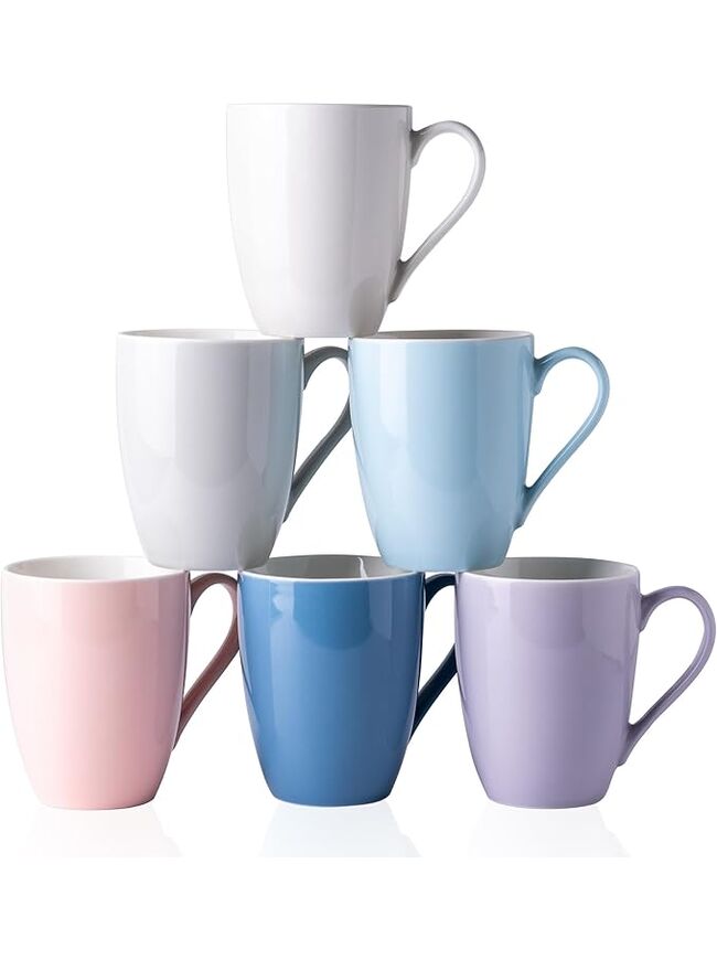 GBHOME 16 oz Large Porcelain Coffee Mugs Set of 6, Light Weight Ceramic Coffee Cups Set Dishwasher & Microwave Safe, Multi-Color