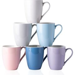 GBHOME 16 oz Large Porcelain Coffee Mugs Set of 6, Light Weight Ceramic Coffee Cups Set Dishwasher & Microwave Safe, Multi-Color