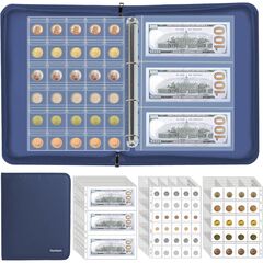 Coin Collection Album Holder for Collectors, 400 Pockets Fireproof Coin Collection Book & 36 Paper Money Organizer Binder for Coin Currency Collection Supplies Blue