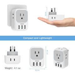 TESSAN Australia Power Plug Type I Adapter with 4 American Outlets 3 USB Charger