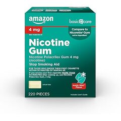 Amazon Basic Care Uncoated Nicotine Polacrilex Gum 4 mg, Mint Flavor, Stop Smoking Aid, 220 Count