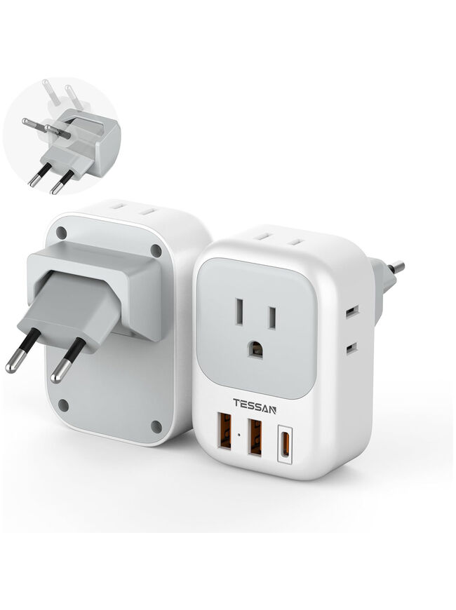 TESSAN European Travel Plug Adapter 2 Packs, Type C Europe Adaptor Foldable