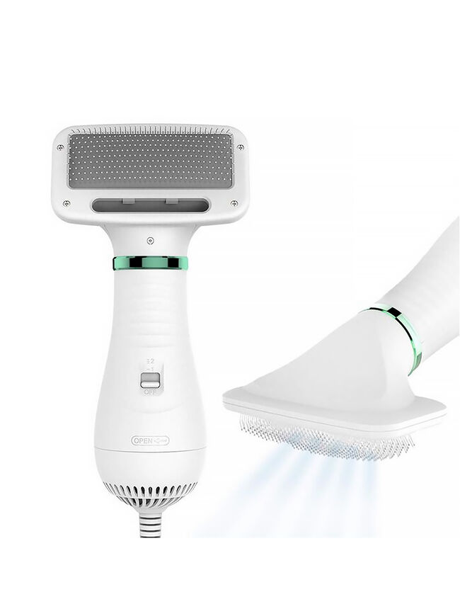 2-in-1 Dog Hair Dryer with Slicker Brush for Small-Sized Dogs and Cats | Pet Hair Dryer | Dog Blow Dryer | 300 Watts, 75-85 dB, Adjustable Temperature, Overheat Protection