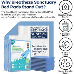 Breatheze Incontinence Bed Pads (Heavy Absorb, XL, 10 Pack) Disposable Underpads