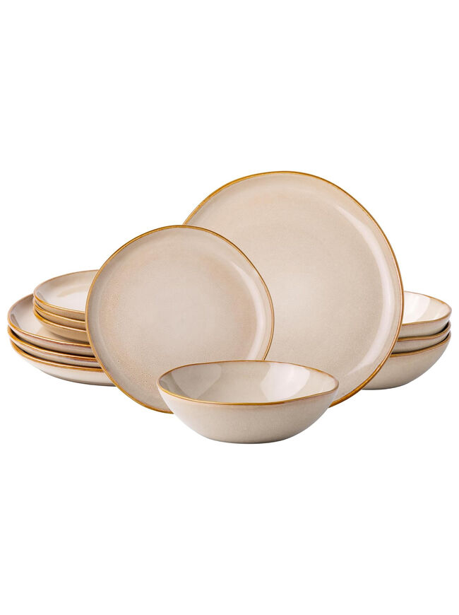 AmorArc Ceramic Dinnerware Sets,Handmade Reactive Glaze Plates and Bowls Set,Highly Chip and Crack Resistant | Dishwasher & Microwave Safe Dishes Set,Service for 4 (12pc)
