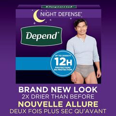 Depend Night Defense Adult Incontinence Underwear for Men, Disposable, Overnight, Small/Medium, Grey, 16 Count, Packaging May Vary