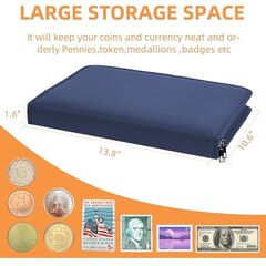 Coin Collection Album Holder for Collectors, 400 Pockets Fireproof Coin Collection Book & 36 Paper Money Organizer Binder for Coin Currency Collection Supplies Blue