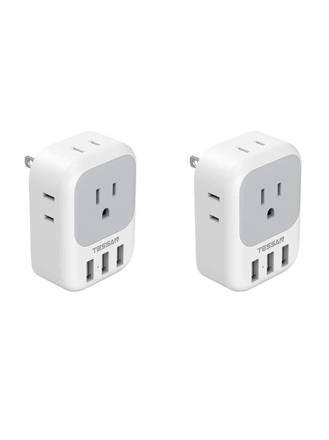 TESSAN US to Japan Plug Adapter 2 Pack, 2 Prong to 3 Prong Outlet Adapter with 4 AC and 3 USB Charger, Type A Travel Power Adaptor for USA to Japanese Tokyo Canada Mexico Philippines Peru China Colombia