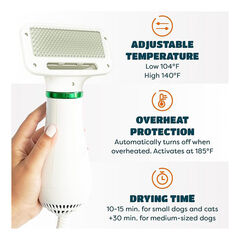 2-in-1 Dog Hair Dryer with Slicker Brush for Small-Sized Dogs and Cats | Pet Hair Dryer | Dog Blow Dryer | 300 Watts, 75-85 dB, Adjustable Temperature, Overheat Protection