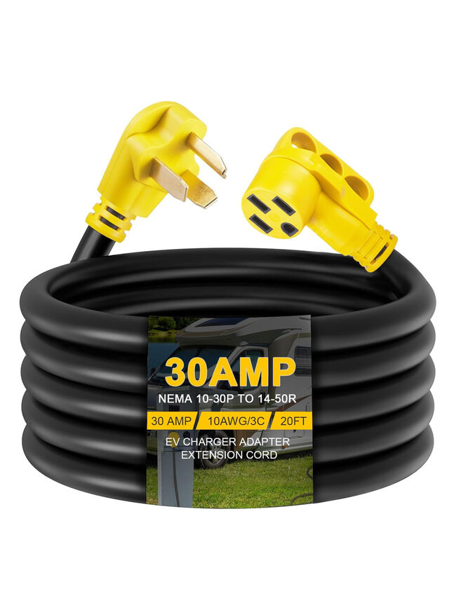 20ft EV Charger Adapter Cord Compatible with NEMA 10-30P to 14-50R, 30 Amp 3 Prong Dryer to 50 Amp 4 Prong EV Only for Tesla or EV Level 2 Charging, EV Extension Cord with Handle, ETL Listed