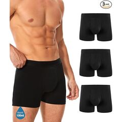 YESWEL Men's Incontinence Underwear, Leak Proof Washable Reusable Cotton Boxer Brief, Heavy Flow Bladder Leak 3 Pack (Black, Large)