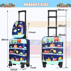 Kids Luggage Travel Set - 18 Inch Suitcase and 13 Inch Backpack