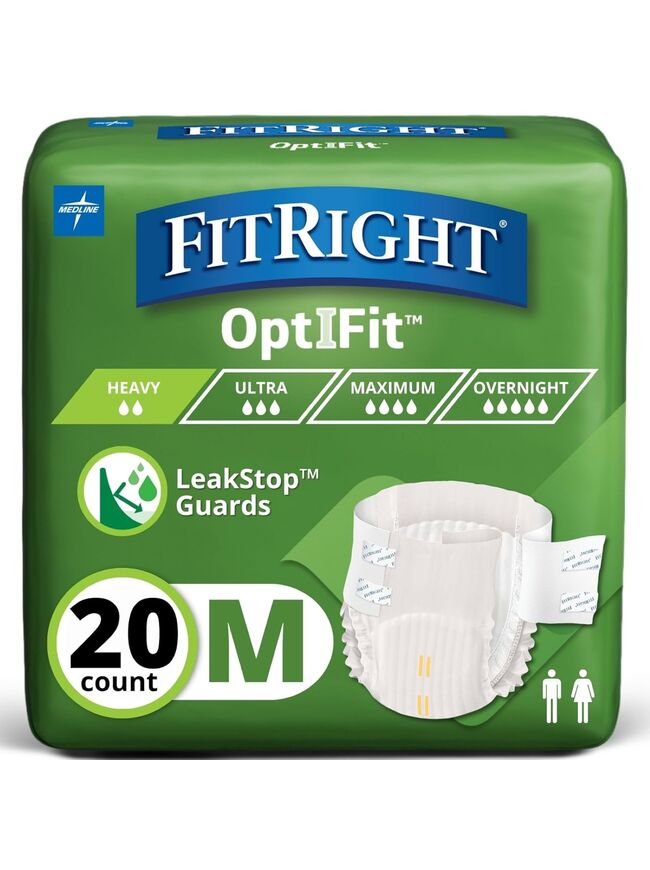 Extra+ OptiFit Heavy Absorbency Adult Diapers, FSA/HSA Eligible,20 Count, Waist Size 32"-44" ,M , Incontinence Briefs for Men and Women, Disposable, Moisture Wicking, Leak Protection