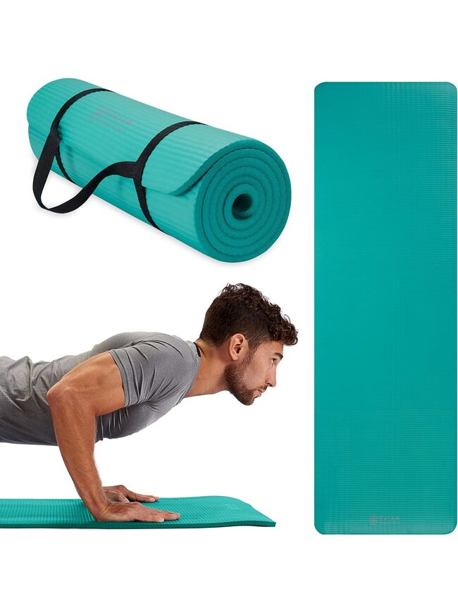 Gaiam Essentials Thick Yoga Mat Fitness & Exercise Mat with Easy-Cinch Yoga Mat Carrier Strap, 72"L x 24"W x 2/5 Inch Thick