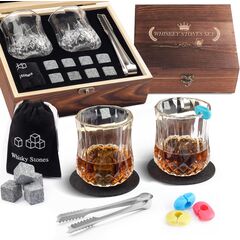 Whiskey Stones Gifts for Men, Whiskey Glasses Set of 2 with Chilling Rocks