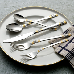 Joseph Sedgh Italia Almafi 20 Piece Premium Flatware Serving Set, Service for 4, Double Mirror Polished 3mm 18/10 Stainless Steel with 24K Gold Accents